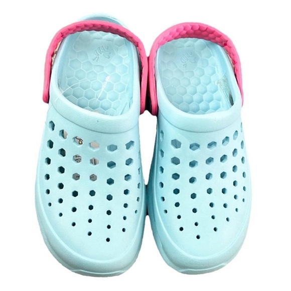 Kids Active Aqua and Pink Clogs - Picture 1 of 6